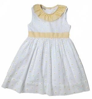 NEW MARCO & LIZZY girl's daisies embroidered dress in white/yellow